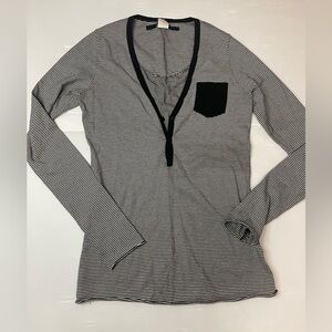 Ksubi Black White Long Sleeve Henley T-shirt Size Small
